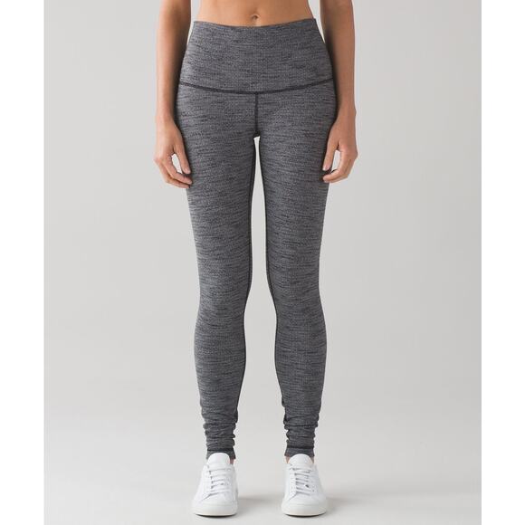 Lululemon Wunder Under Luon Variegated Knit Black Heather Leggings Size 10 - Picture 1 of 5